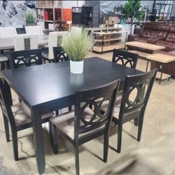 7 Pc Dining Set With Black Table With Storage