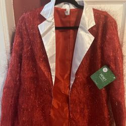 Adults Size Small Medium Santa Christmas Holiday Jacket Shiny Red New 