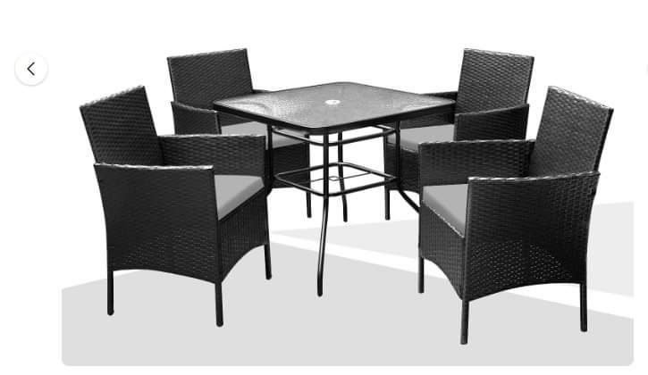5 Pieces Patio Furniture Dining Set Outdoor Wicker Chairs with Tempered Glass Table, Gray Cushion 300