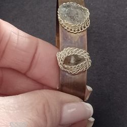 Vtg.Handmade Copper & Silver Raw Crystal Cuff Bracelet