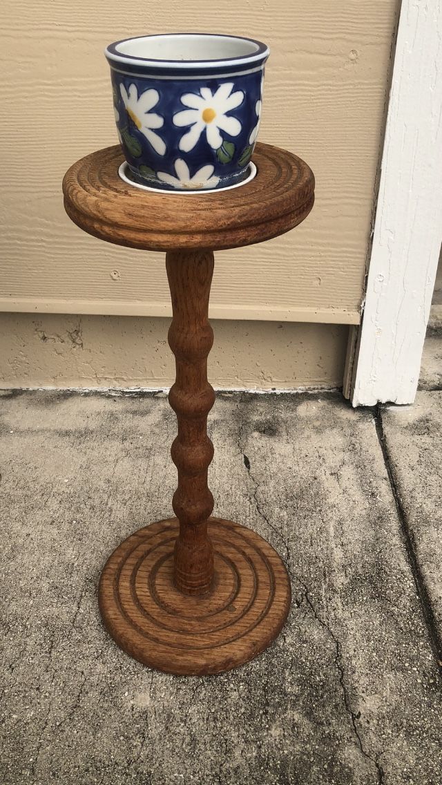 Turned Wood Pedestal Plant Stand Rare Available Read Description