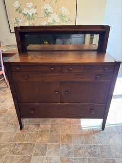 Vintage Mission Arts & Crafts Oak Buffet Sideboard with Mirror Hutch - Good Condition
