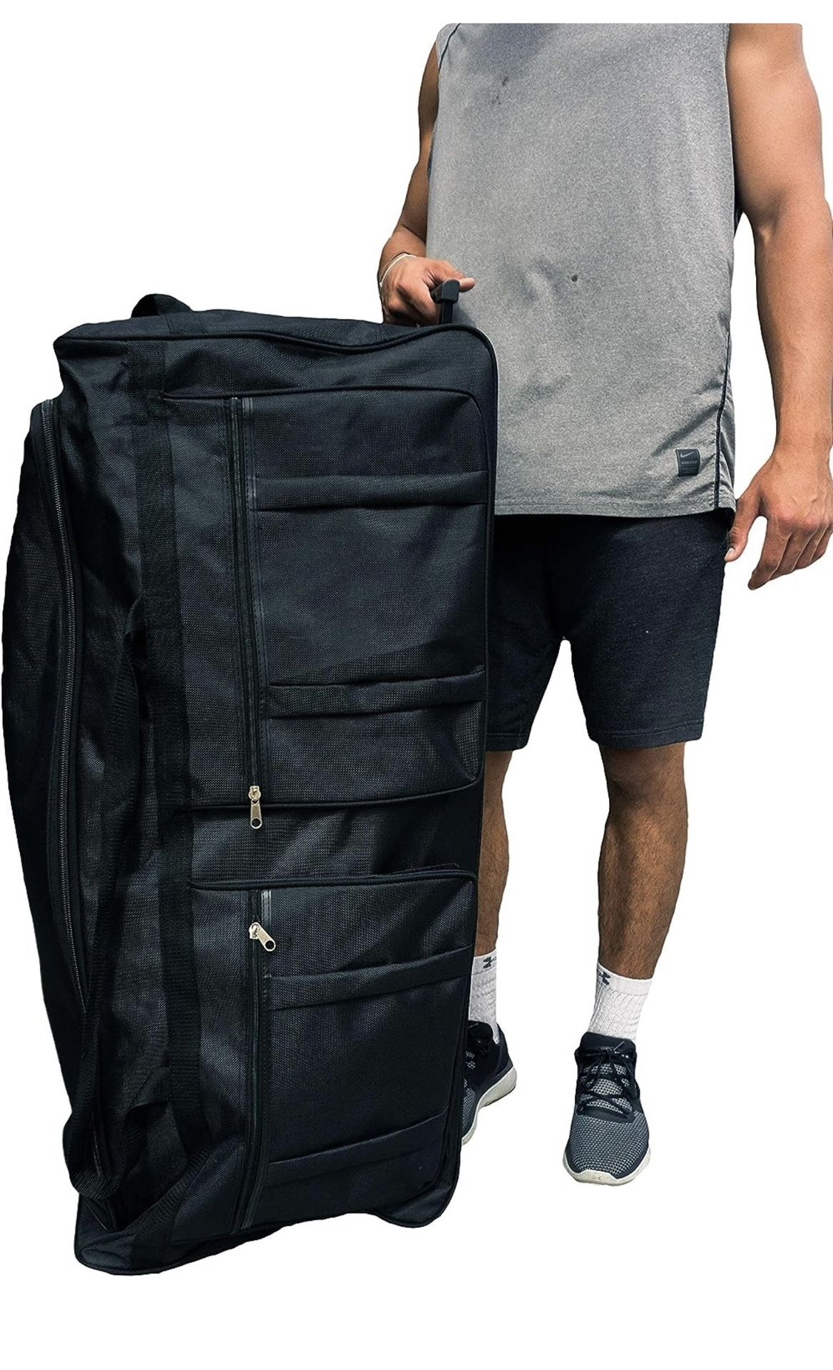 Gothamite 46-inch Rolling Duffle Bag with Wheels, Luggage Bag, Hockey Bag, XL Duffle Bag With Rollers, Heavy Duty Oversized Storage Bag