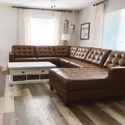 Genuine Leather Modern Brown Tone Huge Couch Sectiona With LAF/RAF Chaise By Ashley🔥 New Brand 👌On Display🏠Financing✅