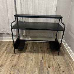 Modern Gaming Desk with Upper Shelf & Storage