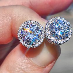 2 Carat Moissanite 18kt White Gold Sterling Silver Stud Earrings.