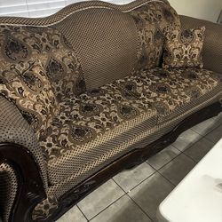 2-Piece Couch Set w/ Wood Frame – Good Condition