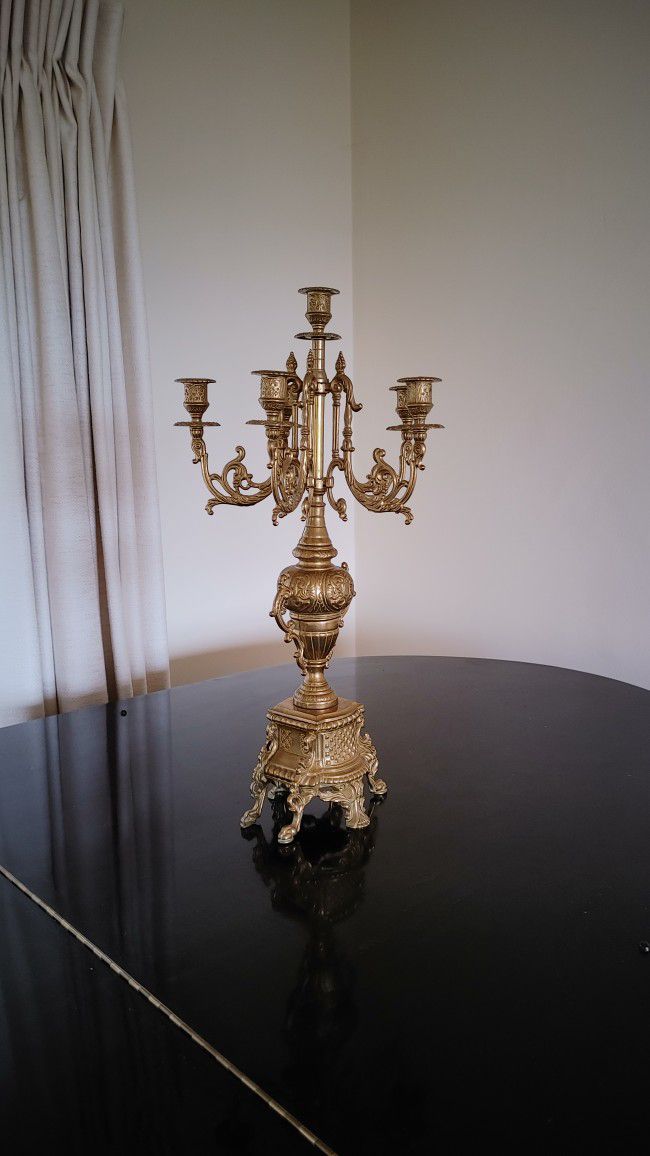 BREVETTATO Antique/Vintage Brass 6 Arm Baroque Style Candelabra 23.7" ,  Made In Italy