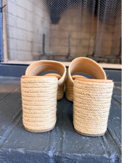 Raffia block sandal heels