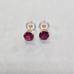 10kt Gold Red Stone "July" Birthstone Earrings