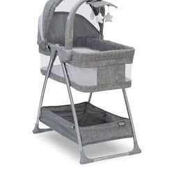 Simmons Kids City Sleeper Bedside Bassinet Portable Crib - Activity Mobile Arm with Nightlight, Vibrations, Twinkle Lights and Rotating Stars, Grey Tw