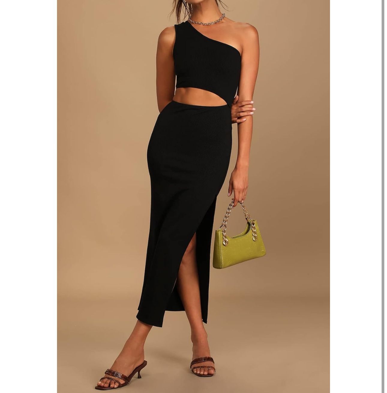 Pink Queen Women's One Shoulder Sleeveless Cutout Side Slit Bodycon Maxi Long Dr