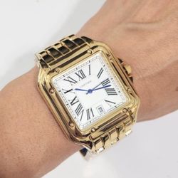 Gold White Face Quartz Men's Watch 44m Dial Gift