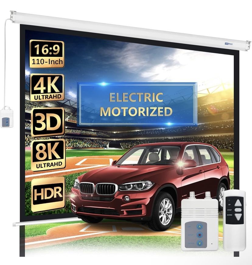 Motorized Projector Screen 110" - W/Remote Control