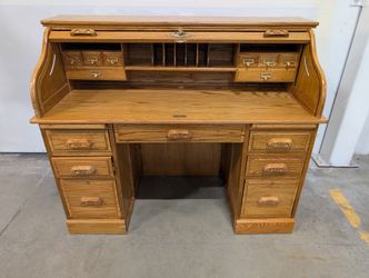 Classic Wood Roll-Top Secretary Desk with Drawers