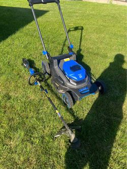 Kobalt 48V self-propelled lawn mower and string trimmer, 4.0Ah batteries & charger