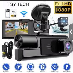 WiFi 1080P 3 Channelttt Dash Cam -3 inch screen- Front and Inside - reverse dash cam