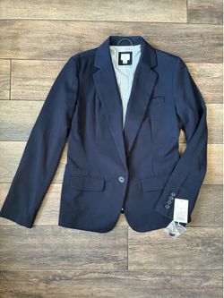 A New Day Womens Navy Blue Single Button Blazer Jacket Pinstripe Lining Size 6