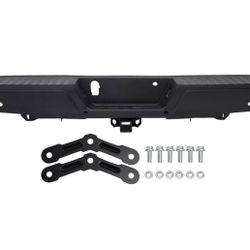 Rear Step Bumper Assembly Fit for 2015-2020 Ford F-150,Black Steel Back Bumper with Parking Aid Sensor Holes