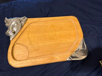 Vintage farm bull Shaped Cutting Board Metal Head Charcuterie Serving Tray 17x11