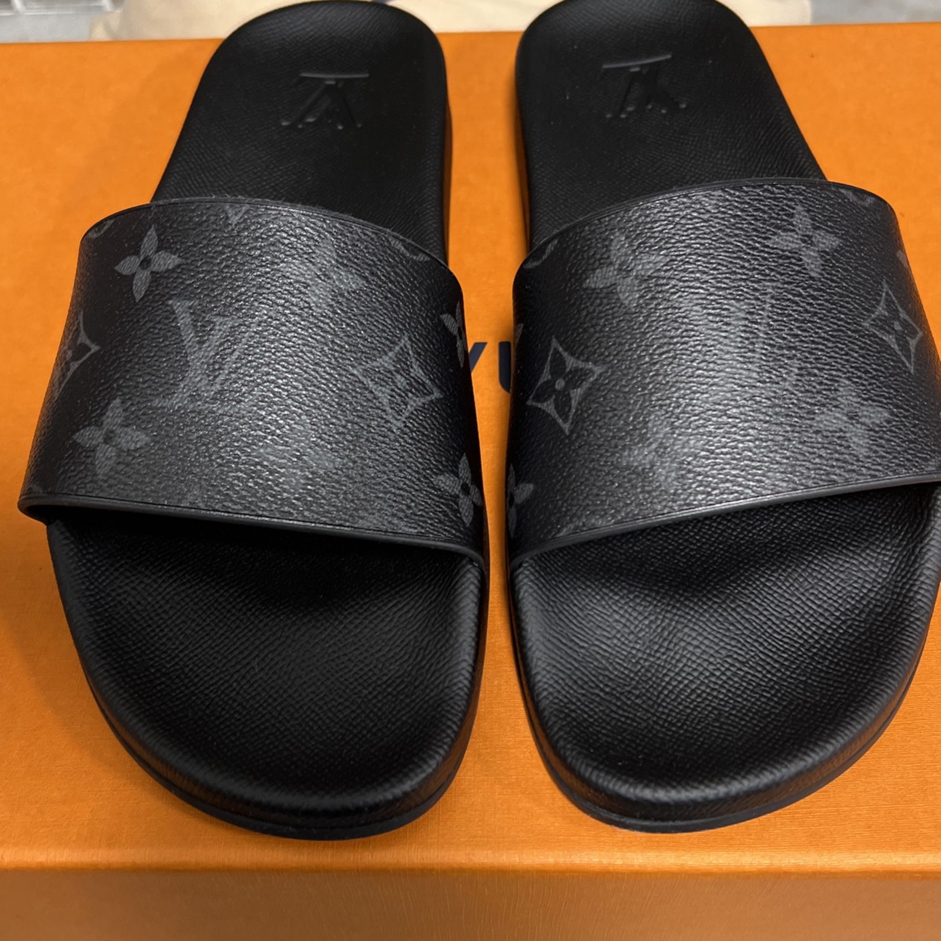 Louis Vuitton Mens Black Waterfront Mule Monogram Slides Size