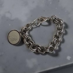 Vintage silver chunky bracelet with B letter charm  In good condition  Approx 8 inches long No markings 