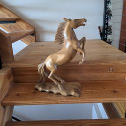 Hand Carved Tall HORSE Statue, Vintage Equestrian