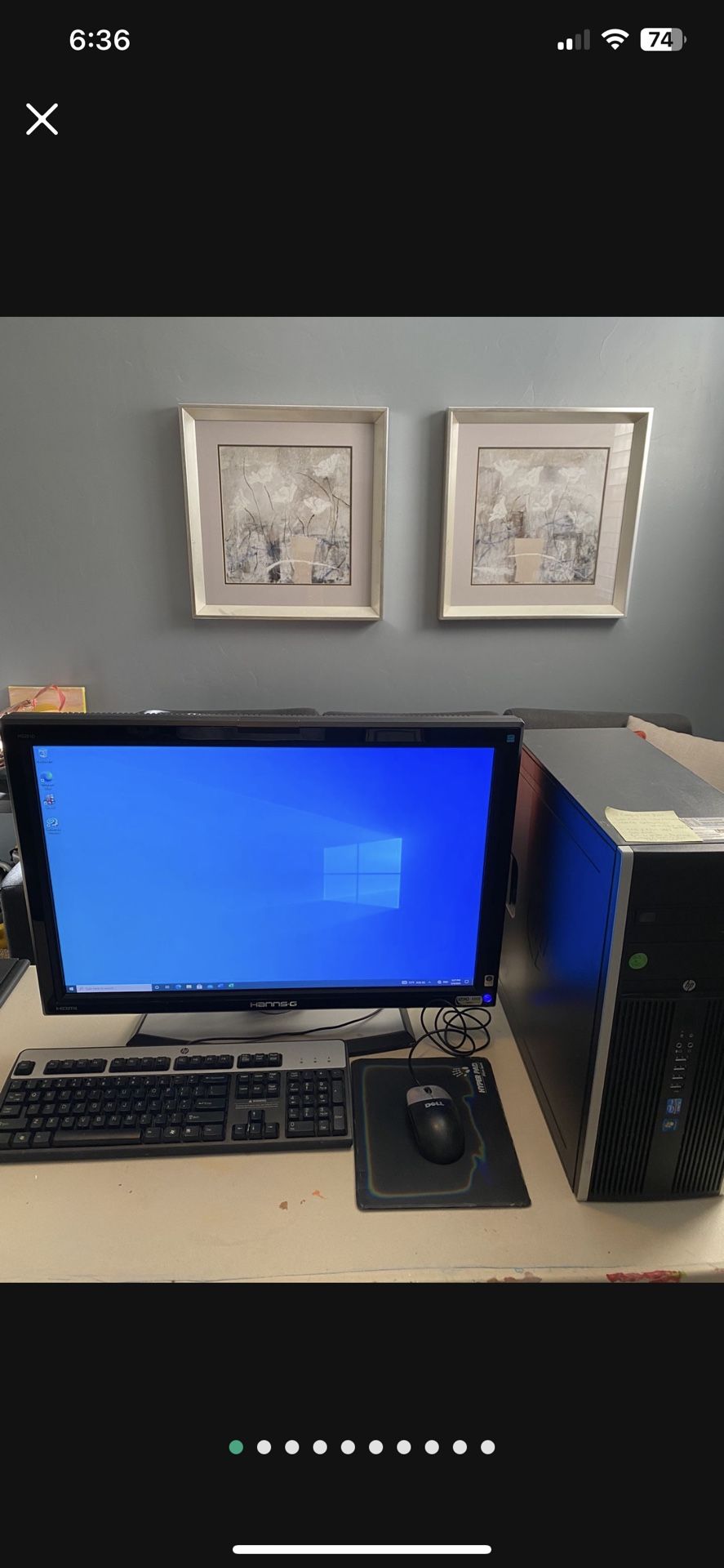 HP Compaq 8300 Elite PC Computer Desktop (Intel i3 3.30 GHz, 4GB Ram, 120GB SSD) with 28 inch Hanns G monitor, keyboard, mouse, and Linksys Wifi