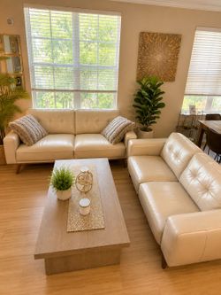 Living Spaces Caressa Leather Sofa Set – good Condition original price $3000