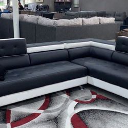 Black/White Leather Sectional 