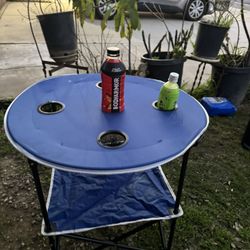 Wakeman Outdoors Camping Table - Folding Table with Cupholders and Carry Bag for Picnic, Tailgate, Beach, or Camp - Camping Gear, Blue