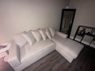 White Fabric Sectional Sofa with Chaise