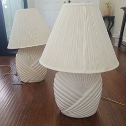 Pair of White Ceramic Table Lamps with Shades
