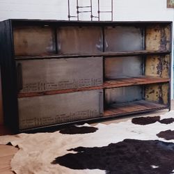 Industrial Steel Media Vintage Metal Console