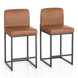New 24in PU Leather Counter Height Bar Stool with Metal Frame Set of 2