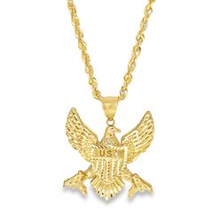 10k Yellow Gold Eagle Pendant Chain Necklace with USA Design