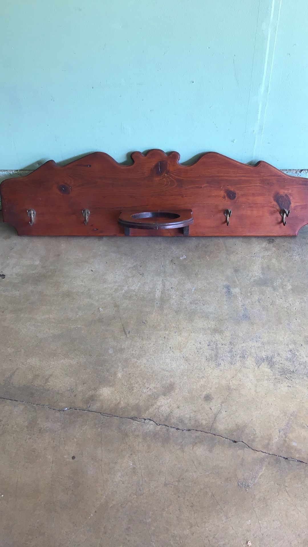 Antique Wooden Planter & Coat Wall Plaque from The 60s 41x12 Inch