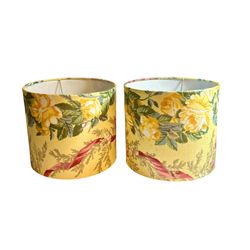 Pair Yellow Floral Drum Lampshades
