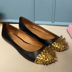 Jeffrey Campbell Black Spiked Flats Gold 7.5 