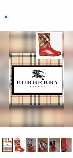 Burberry Kids Red Plaid Heart Rain Boots. Size 2