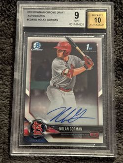 🔥 2018 Bowman Chrome Draft 1st Bowman Auto – Nolan Gorman – BGS 9 MINT / 10 AUTO 🔥