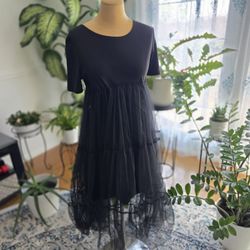 Elegant Black Tulle Midi Dress  (#0106) Classic Fashion | Romantic Layered Skirt