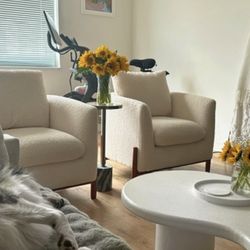 Two Cream Boucle Chairs  (2)