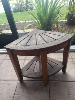 Teak Wood Corner Bench with Bottom Shelf