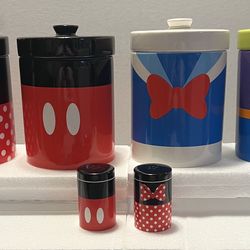 Disney Mickey,  Minnie, Donald, & Goofy Kitchen Canister Set + Salt & Pepper – 6 Piece Set