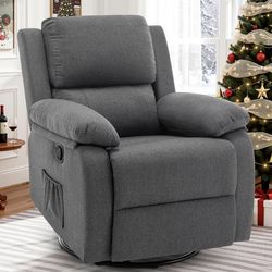 (Armrest Broken) (Armrest Broken) Korser Recliner Chair, 360 Swivel Rocker Chair for Adults, Small Rocking Recliner for Small Spaces, Upholstered Fabr