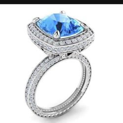 Stunning Aquamarine Cushion Cut Engagement Wedding Ring SZ 6 - 10*See More Items