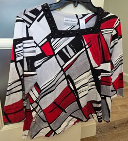 Womens Alfred Dunner Geometric Beaded Square Neck Shirt Size SP (Petite) Preowned