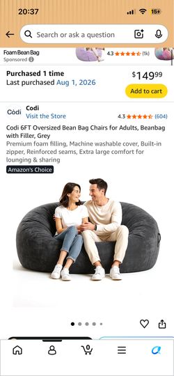 Large Gray Bean Bag Chair
