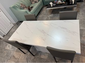 Marble-Look Dining Table Set with Chairs – Excellent Condition